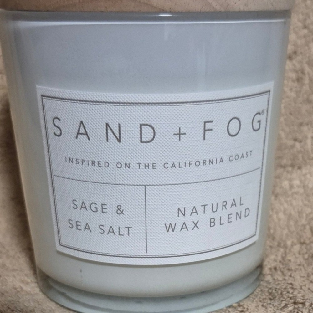 Sand + Fog Sage & Sea Salt 3-Wick Candle 21 oz Mimi Engraved Wood Lid